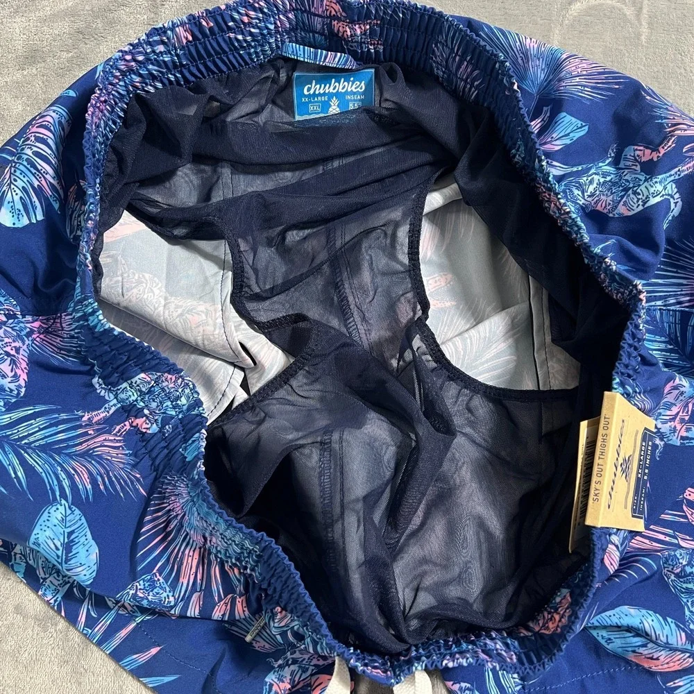 Chubbies Swim Trunks Mens 2XL New Prehistoric Blues 5.5'' Dinosaur T Rex Floral